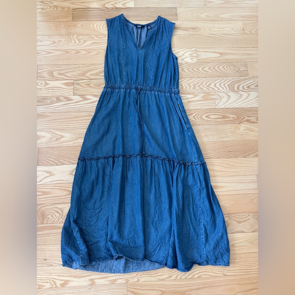 Lands' End Sleeveless Blue Midi Tiered Dress